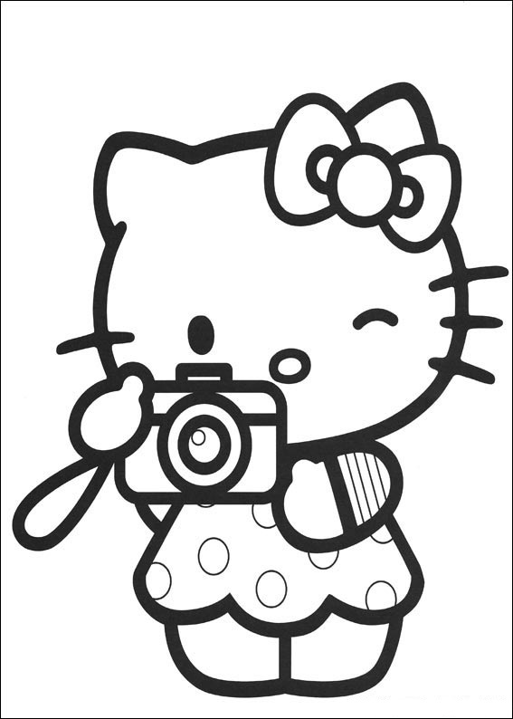 Hello Kitty Take Photo Coloring Page