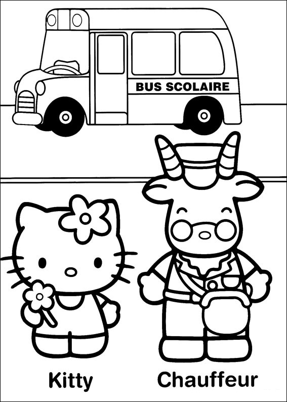 Hello Kitty And Driver Coloring Page