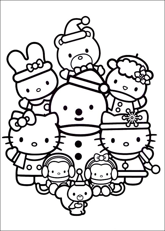 Many Hello Kitty Christmas Coloring Page