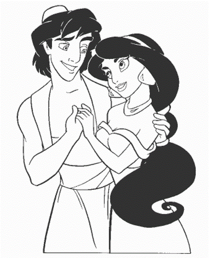 Nice Couple Aladdin And Jasmine Coloring Page