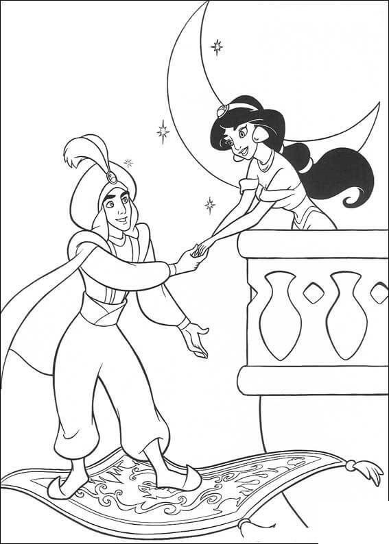 Jasmine With Aladdin Coloring Page
