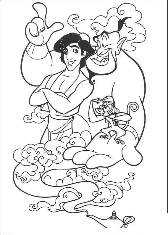 Large Genie With Aladdin Coloring Page