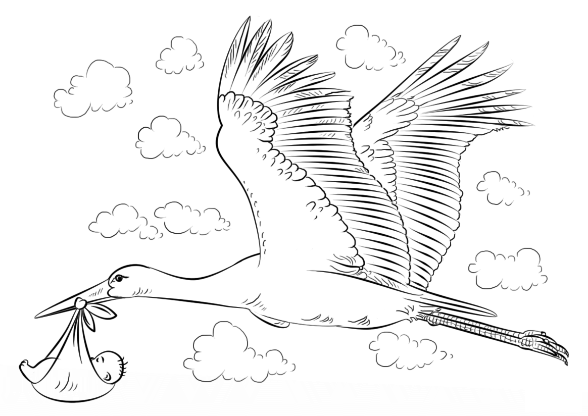 Stork With Baby Boy Coloring Page