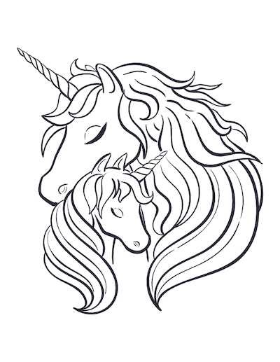 Two Unicorn Heads Coloring Page