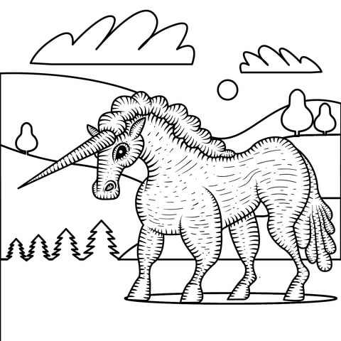 Unicorn Adult With Horn Coloring Page