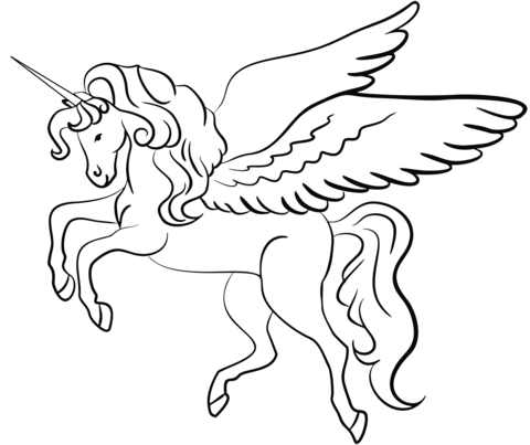 Adult Unicorn Is Flying With Wings Coloring Page