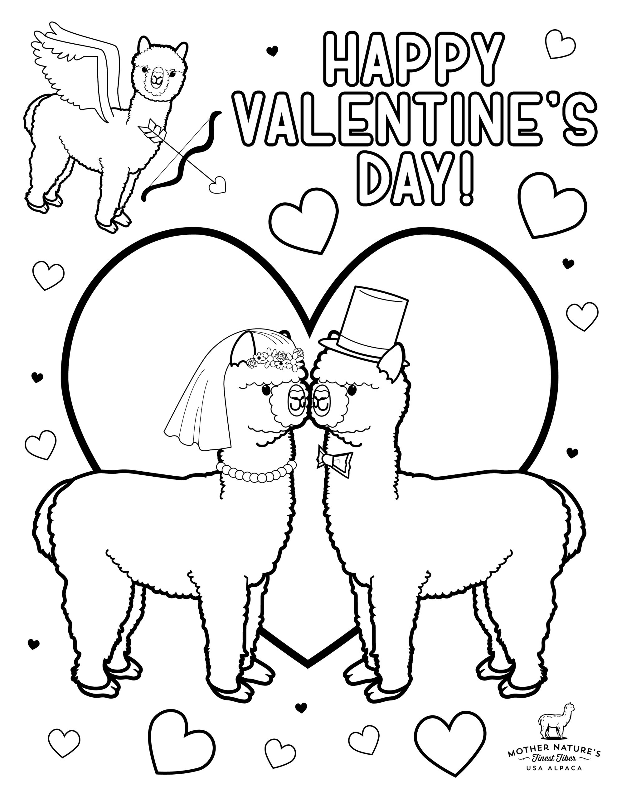 Alpaca Coloring Happy Valentine