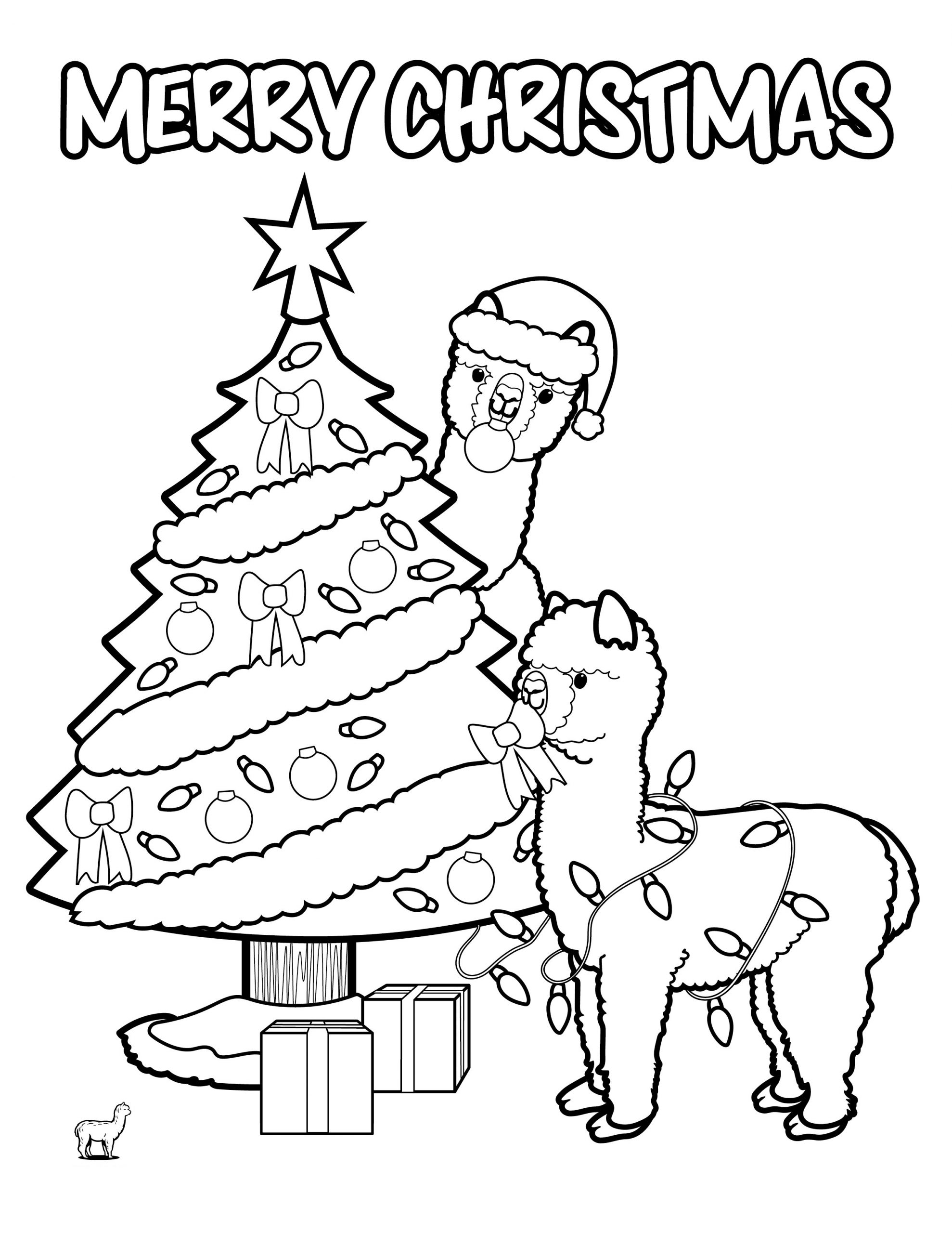 Alpaca Coloring Christmas Coloring Page