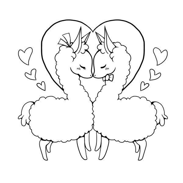 Alpaca Coloring Love Coloring Page