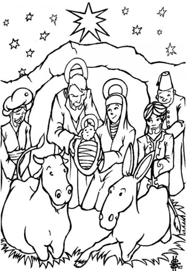 Baby Jesus With Many People Coloring Page