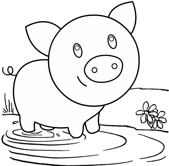 Baby Pig Playing In The Muddy Field Coloring Page