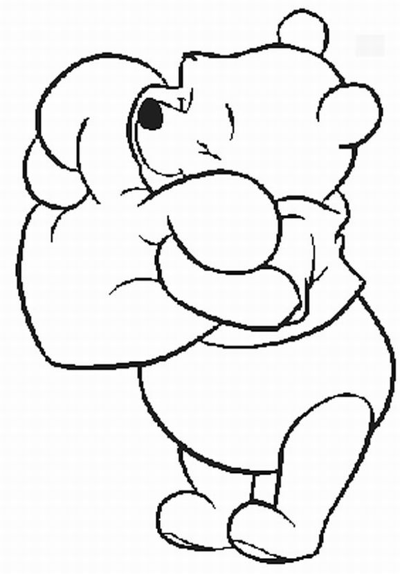 Baby Winnie The Pooh With Heart Coloring Page
