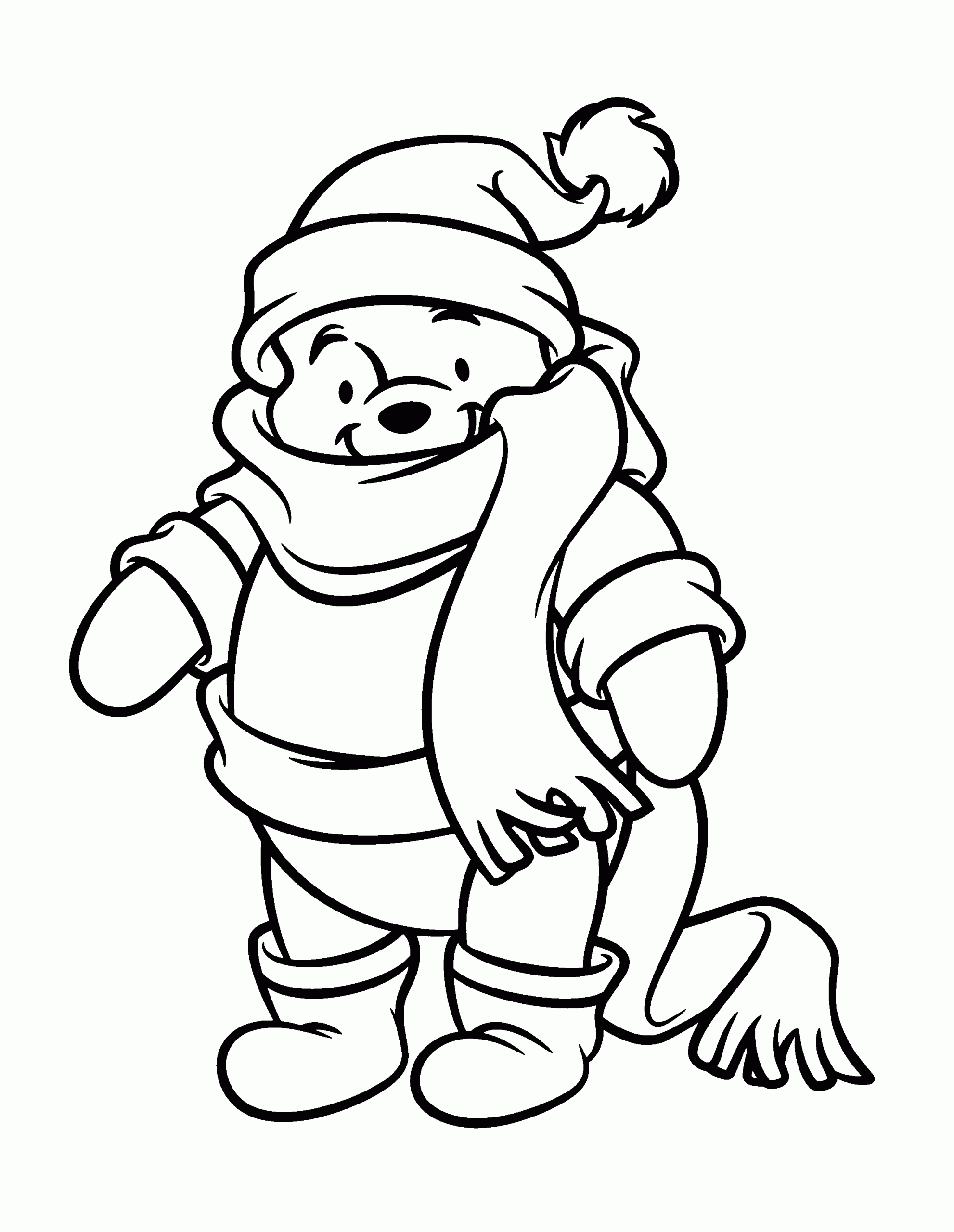 Baby Winnie The Pooh With Scarf Coloring Page