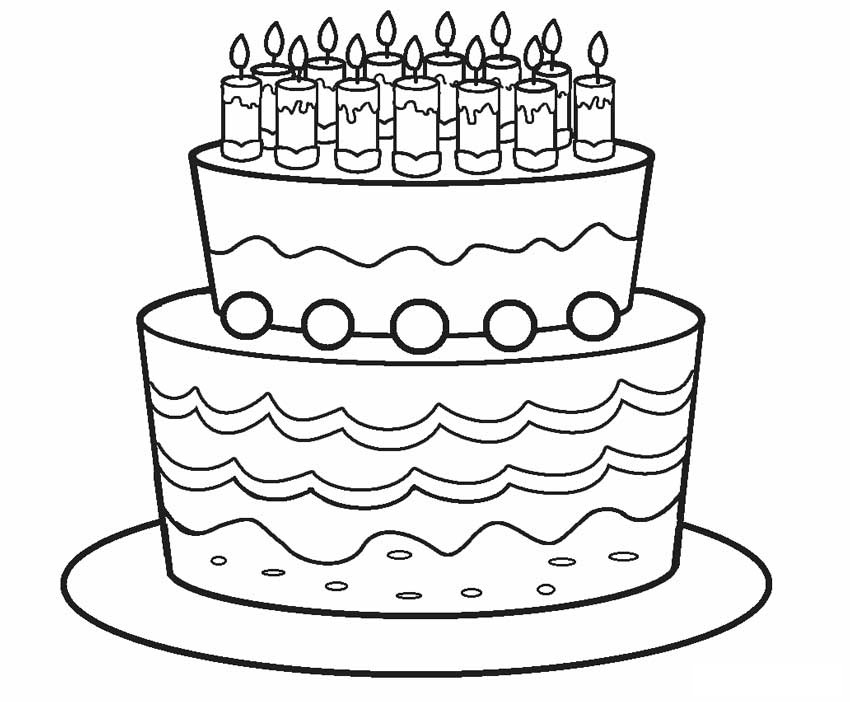Birthday Cake With Some Fruits For Kid Coloring Page