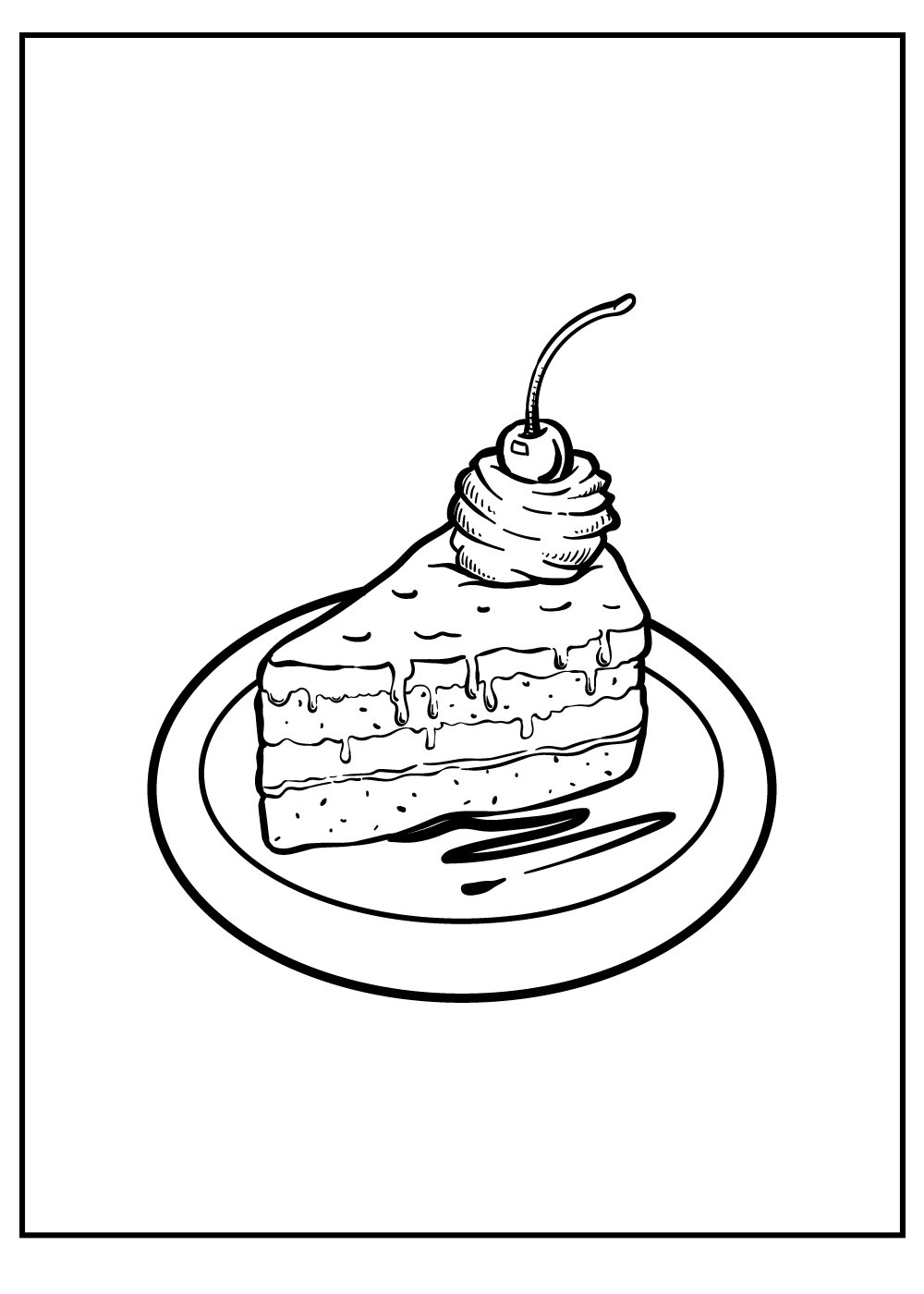 A Piece Of Birthday Cake And Strawberry Coloring Page