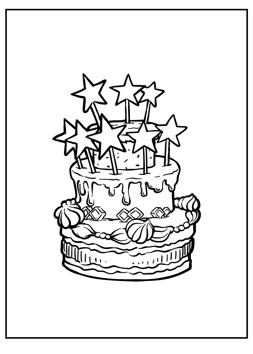 A Piece Of Birthday Cake And Flower Coloring Page