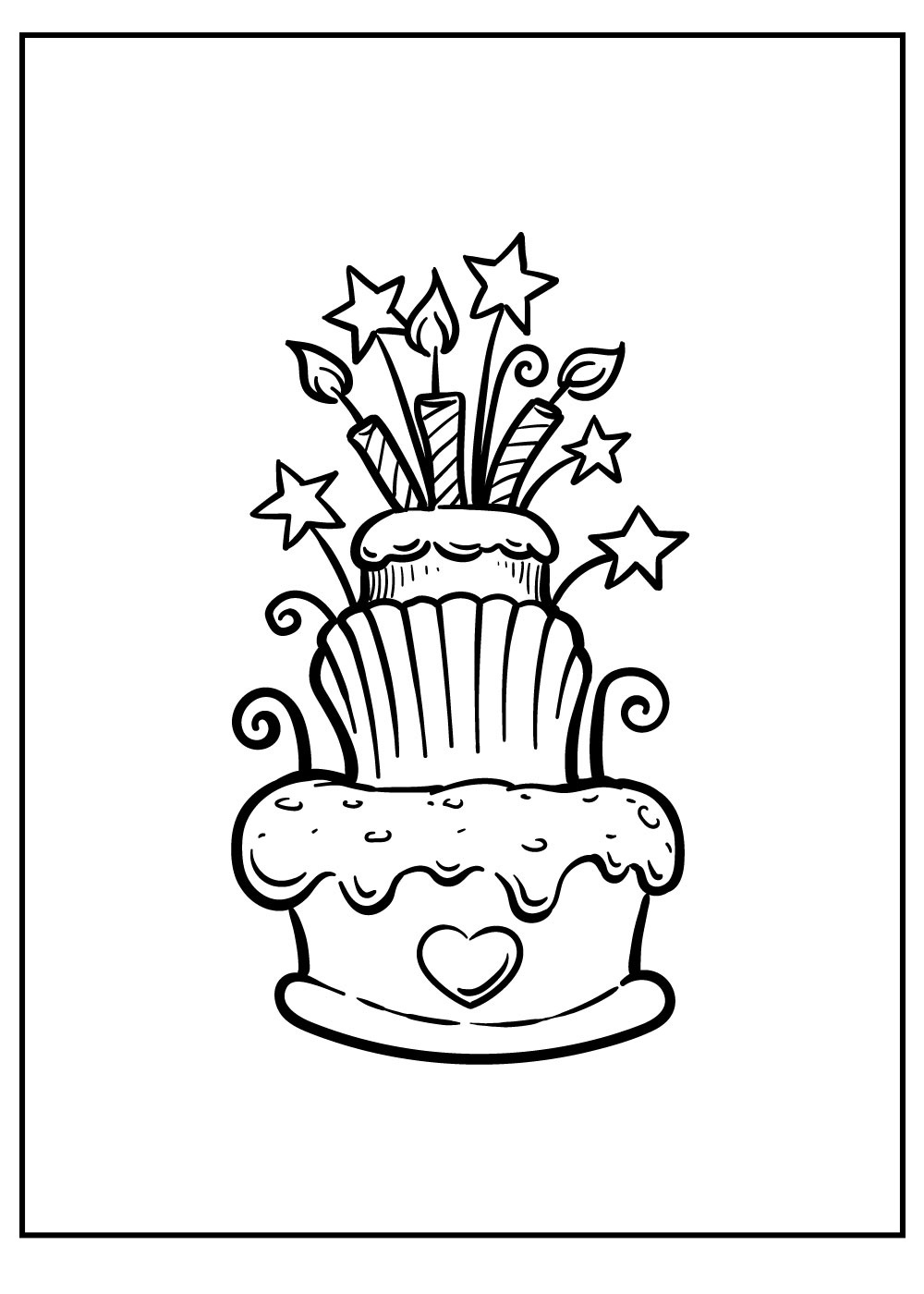 A Piece Of Birthday Cake Wit Flower Coloring Page