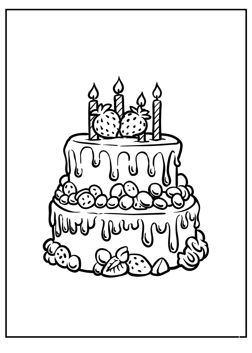 Free Printable Birthday Cake And Fruits Coloring Page