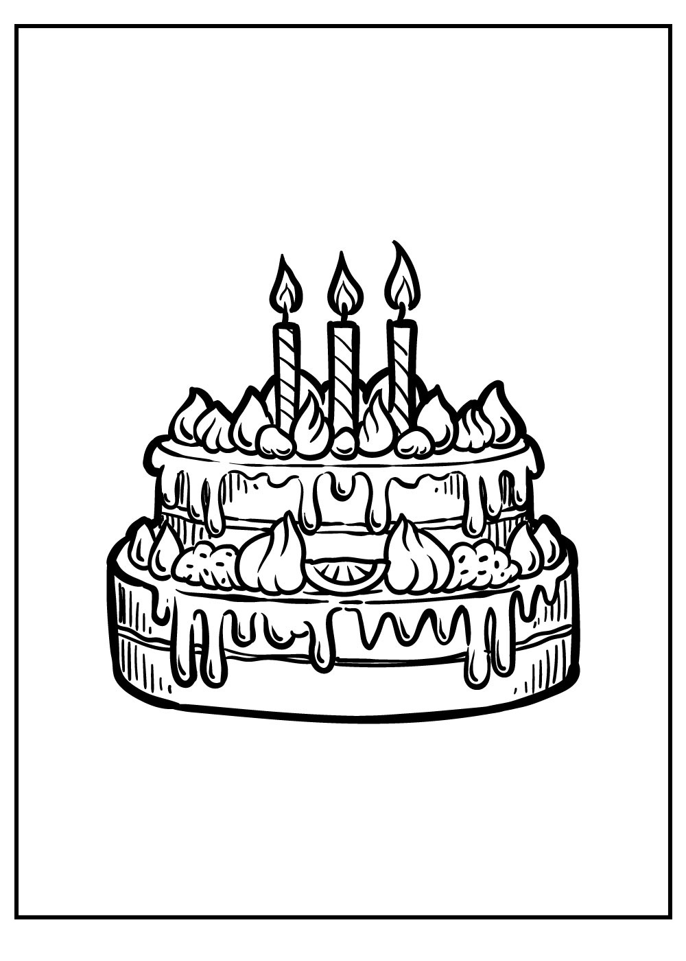 Free Birthday Cake With Fruits Coloring Page