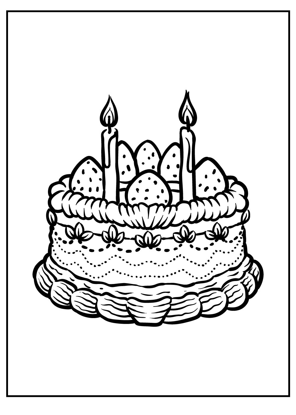 Free Nice Birthday Cake With Heart Form Coloring Page