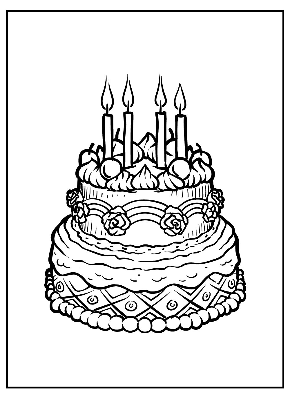 Free Nice Birthday Cake And Two Parts Coloring Page