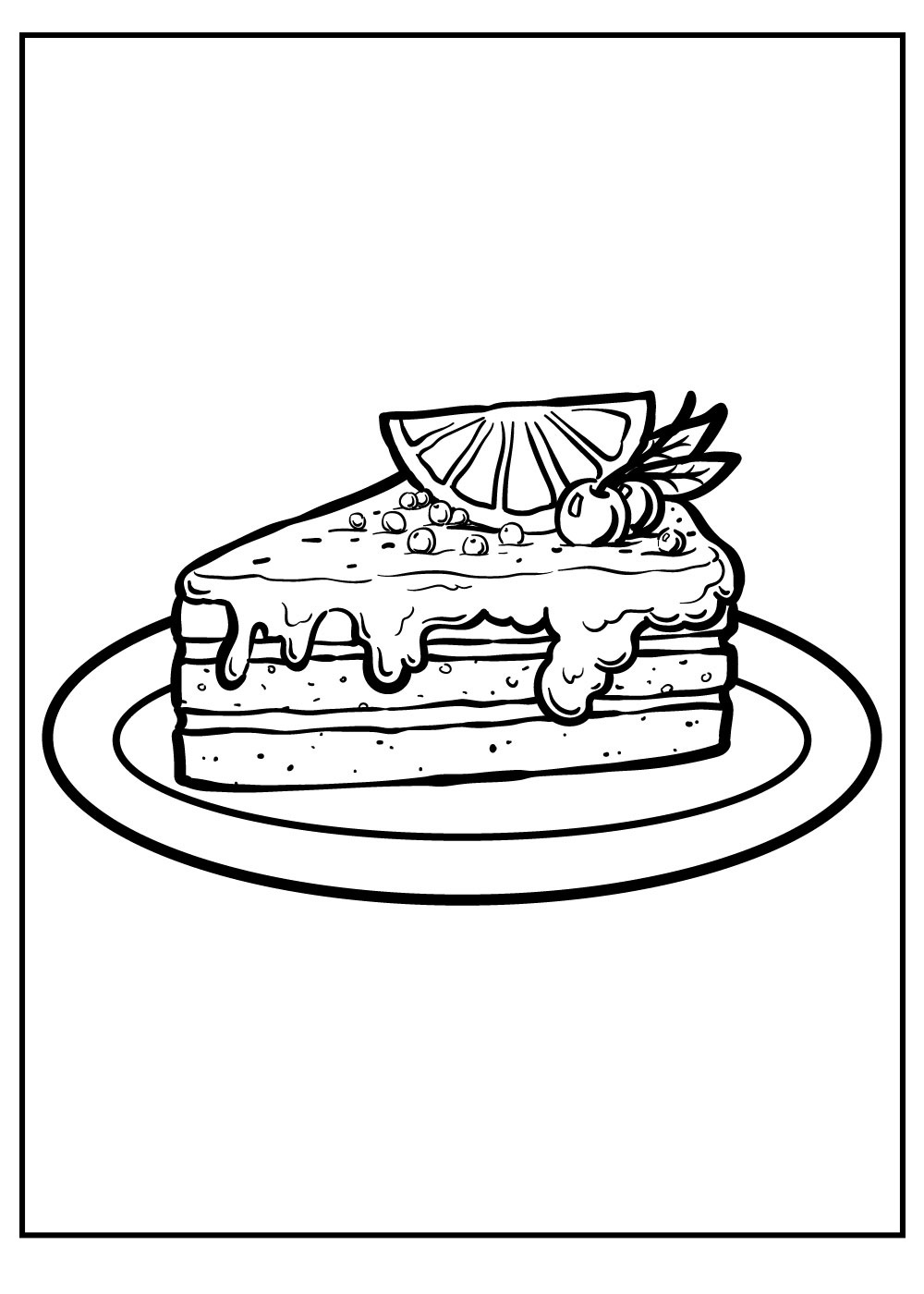 Delicious Birthday Cake Piece On Plate For Kids Coloring Page