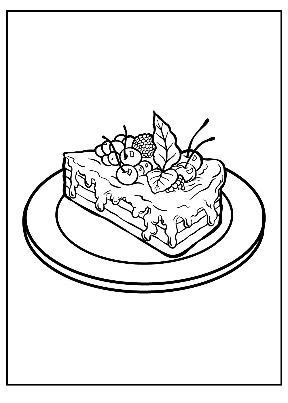 Delicious Birthday Cake Piece On Place Coloring Page