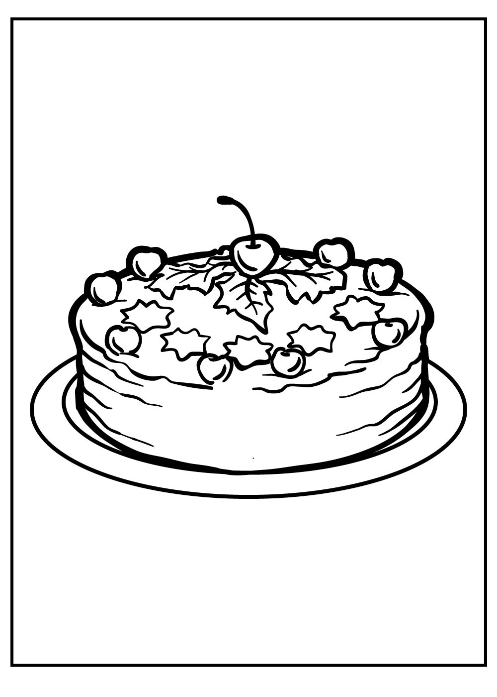 Birthday Cake On Plate Coloring Page
