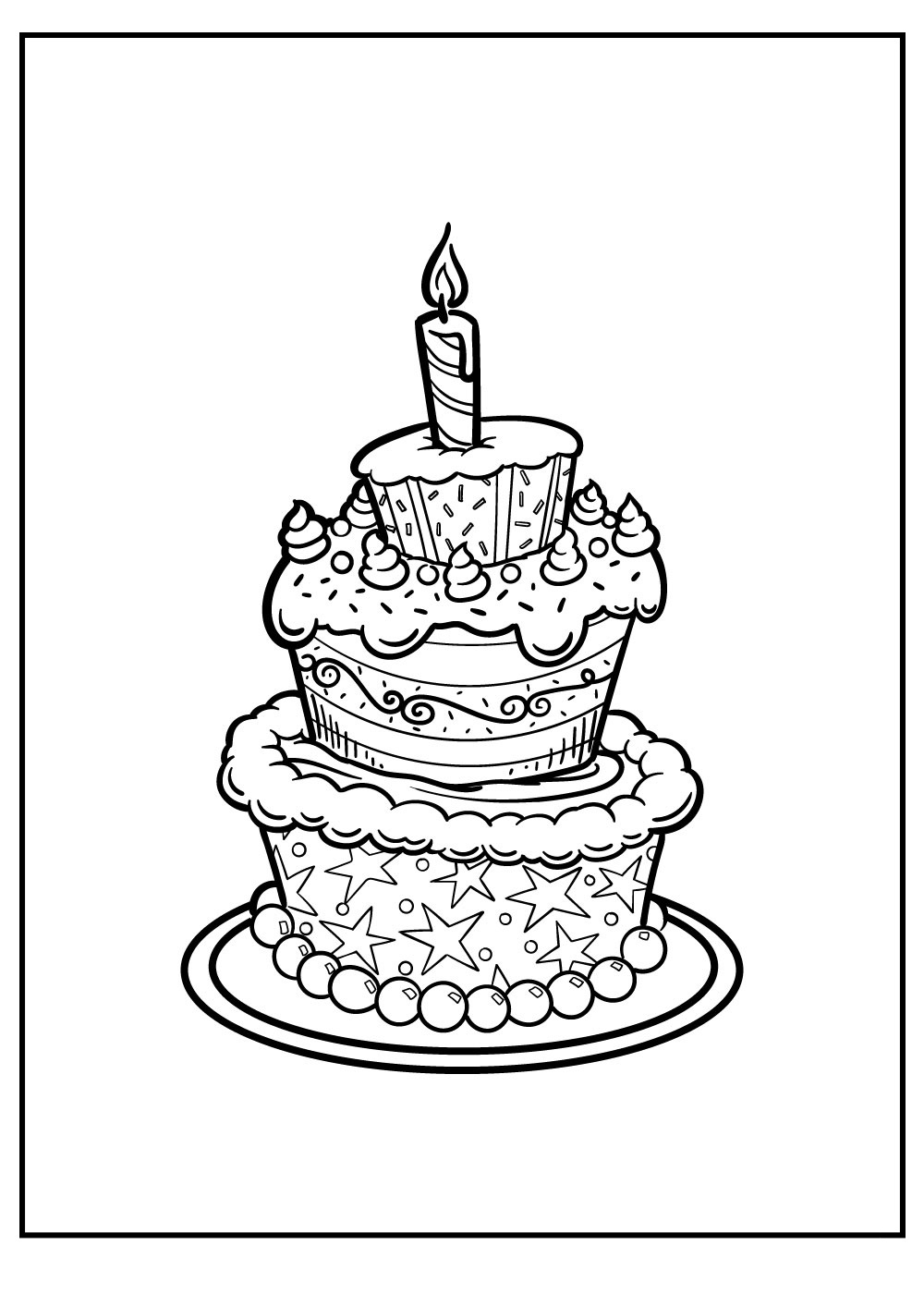 Free Birthday Cake For Party Coloring Page