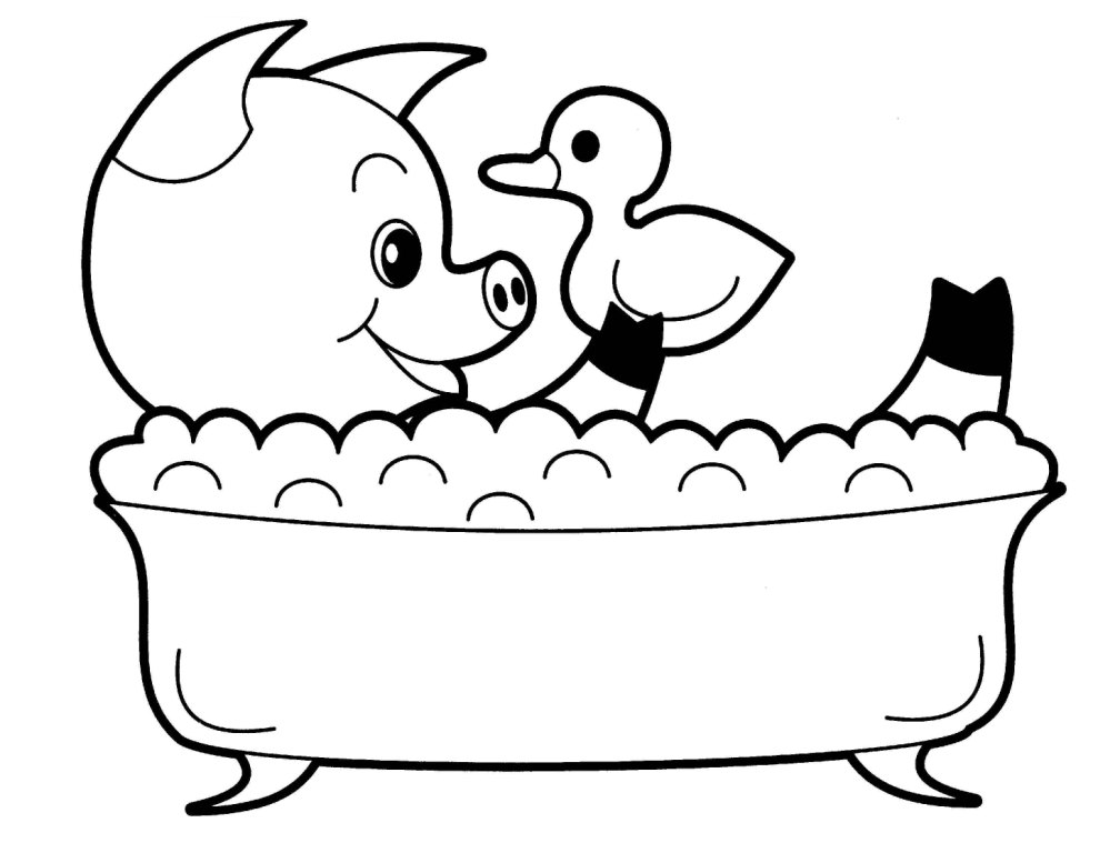 Cute Baby Pig Take Bath Coloring Picture