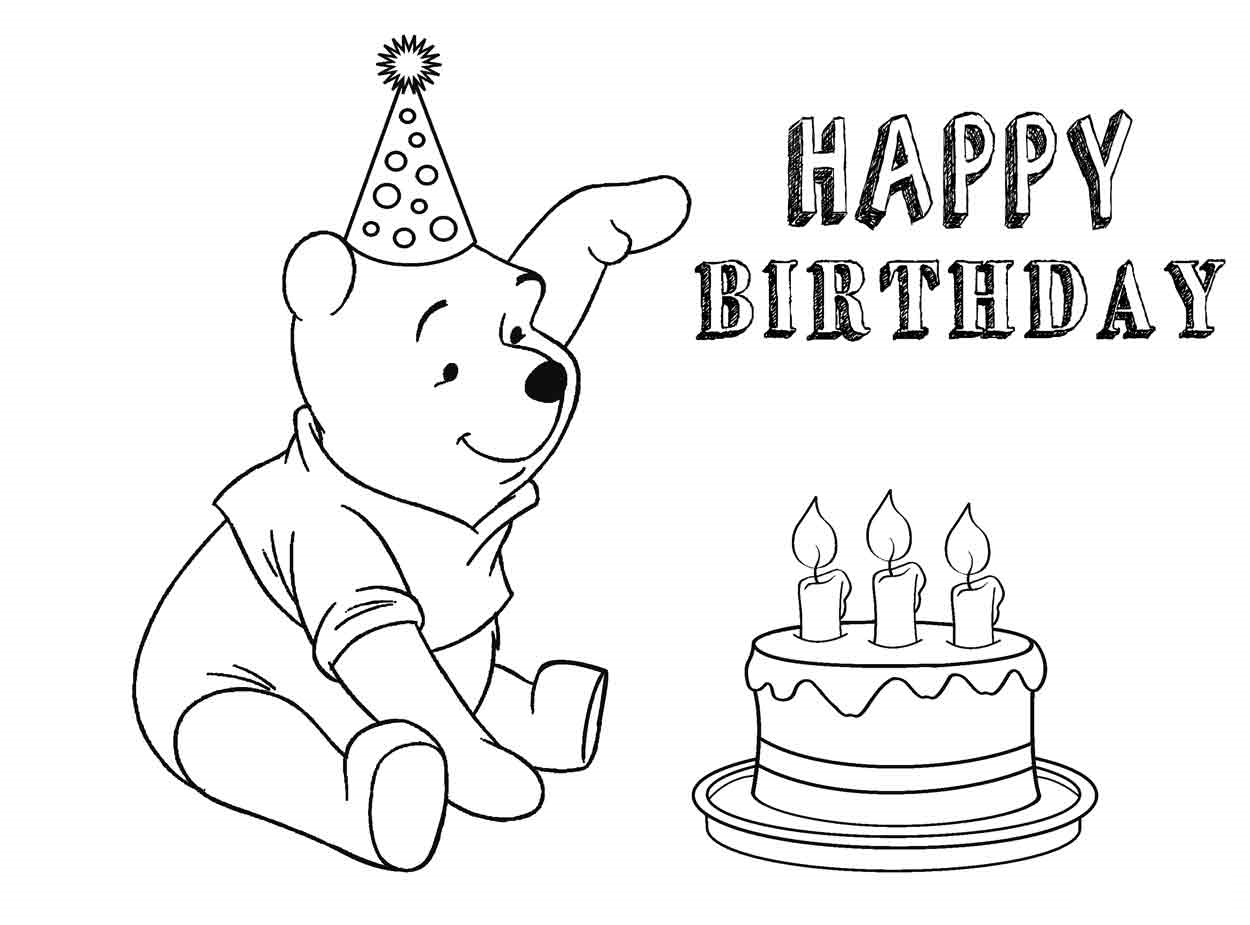 Free Printable Birthday Cake And Teddy Coloring Page
