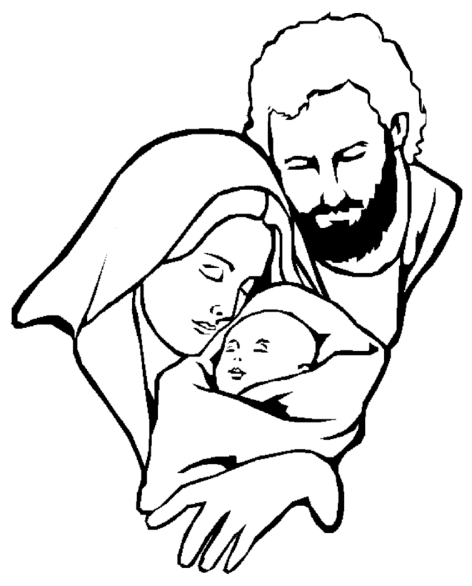 Nice Father Mother And Baby Jesus Image Coloring Page