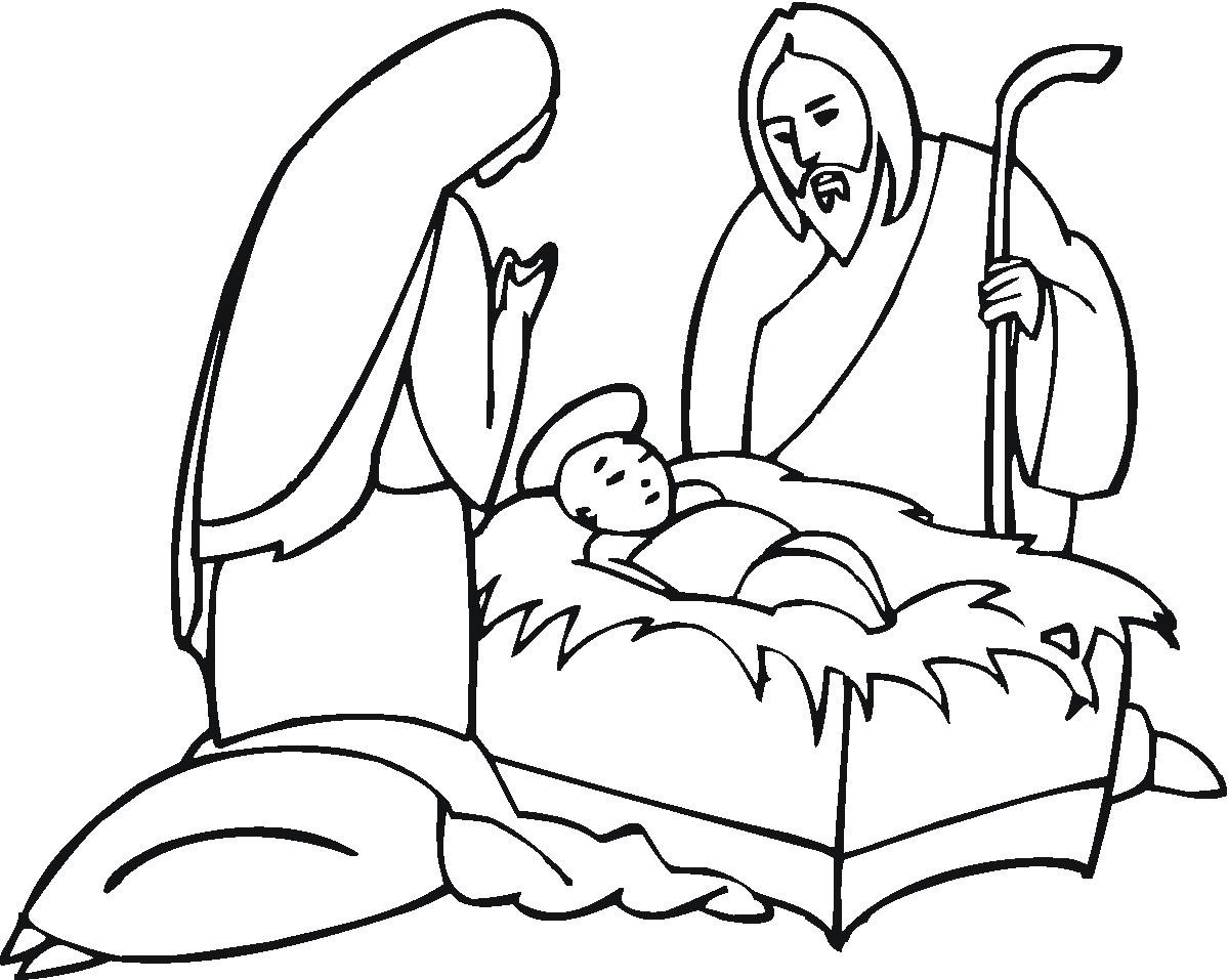 Joseph And Maria Near Little Baby Jesus Coloring Page