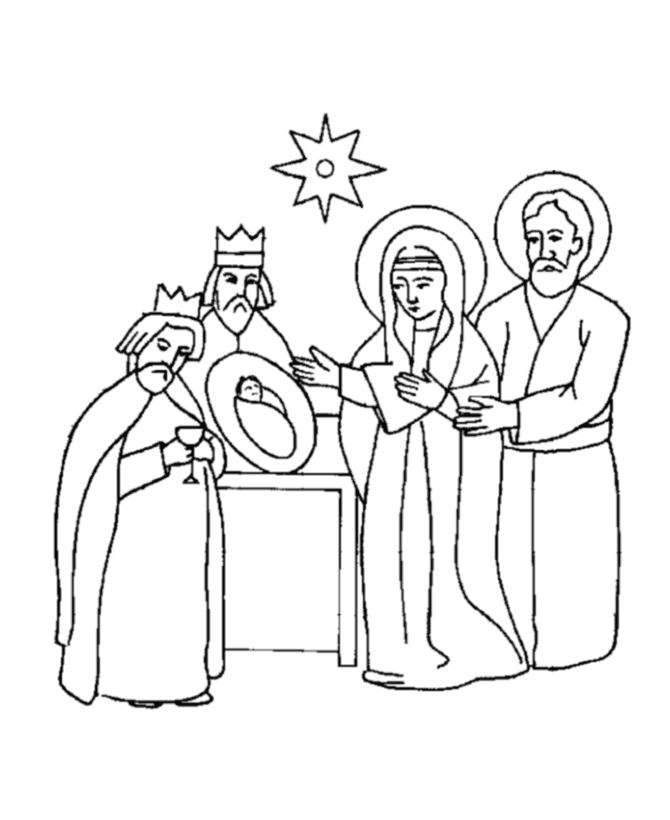 King visits Baby Jesus Coloring Page