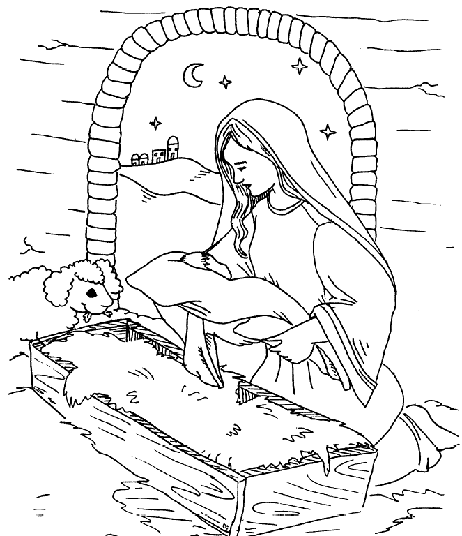 Mother Hold Baby Jesus Coloring Page