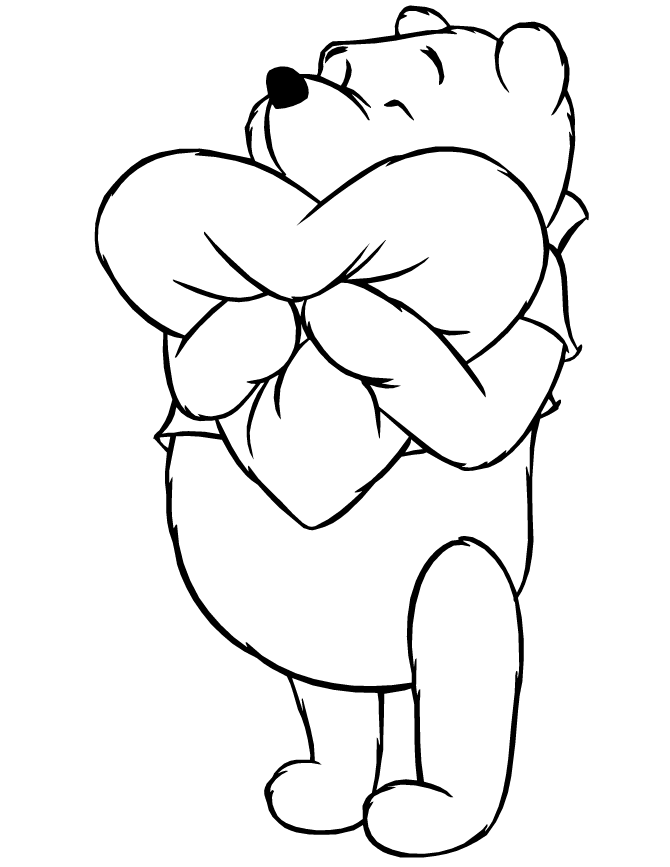 Baby Pooh Bears Heart Pillow Coloring Page
