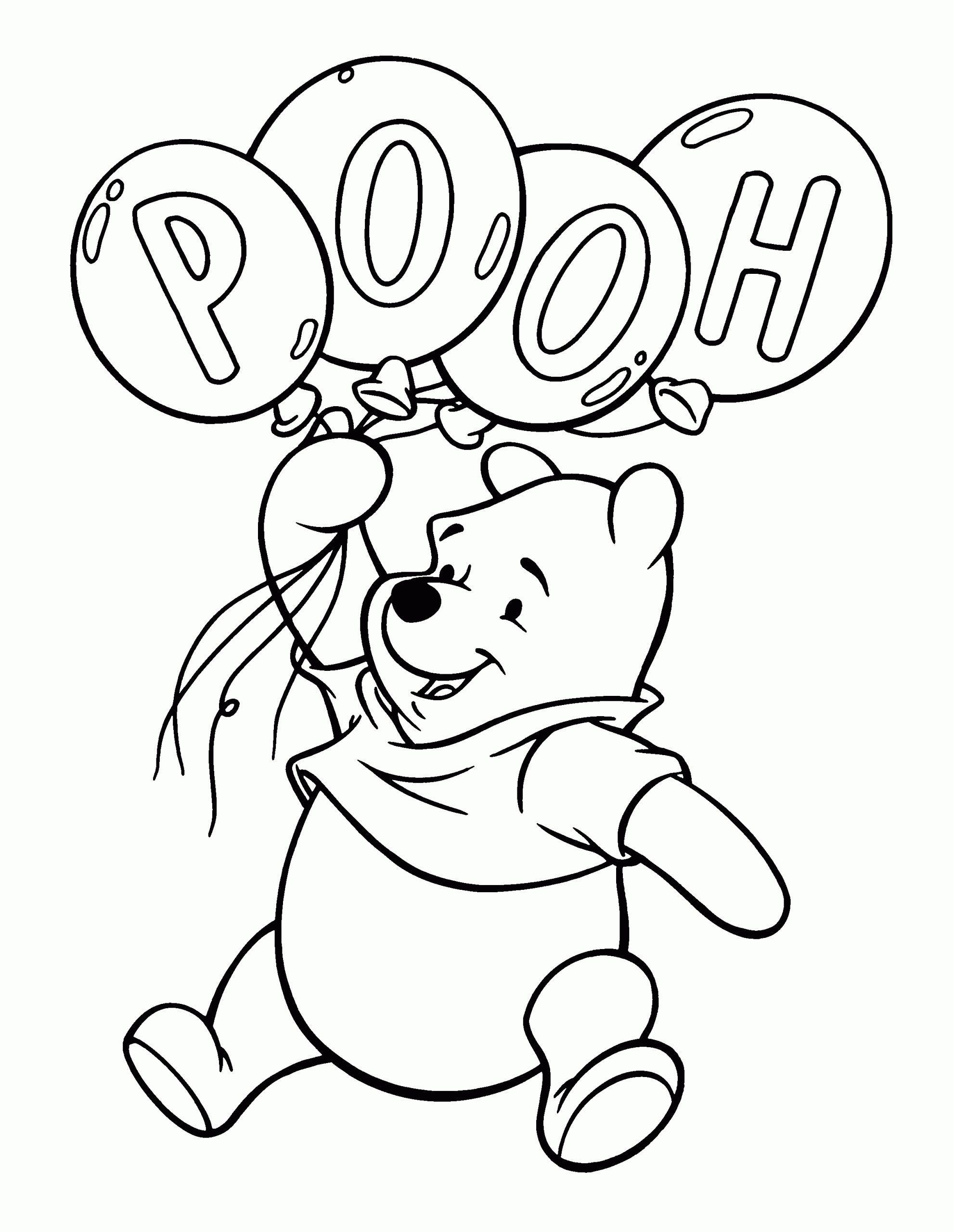 Baby Winnie the Pooh with Ballons Coloring Page