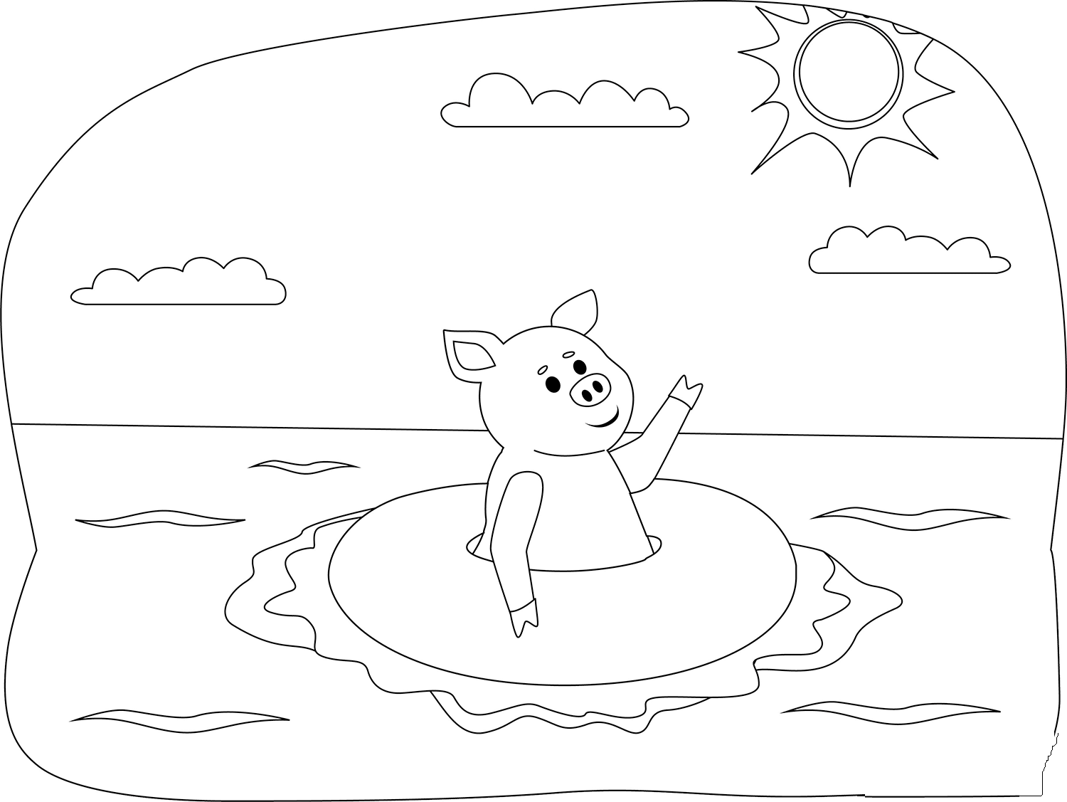 Baby Pig  On The Beach Coloring Page