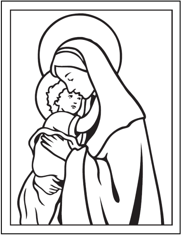 Baby Jesus And Mary Coloring Page