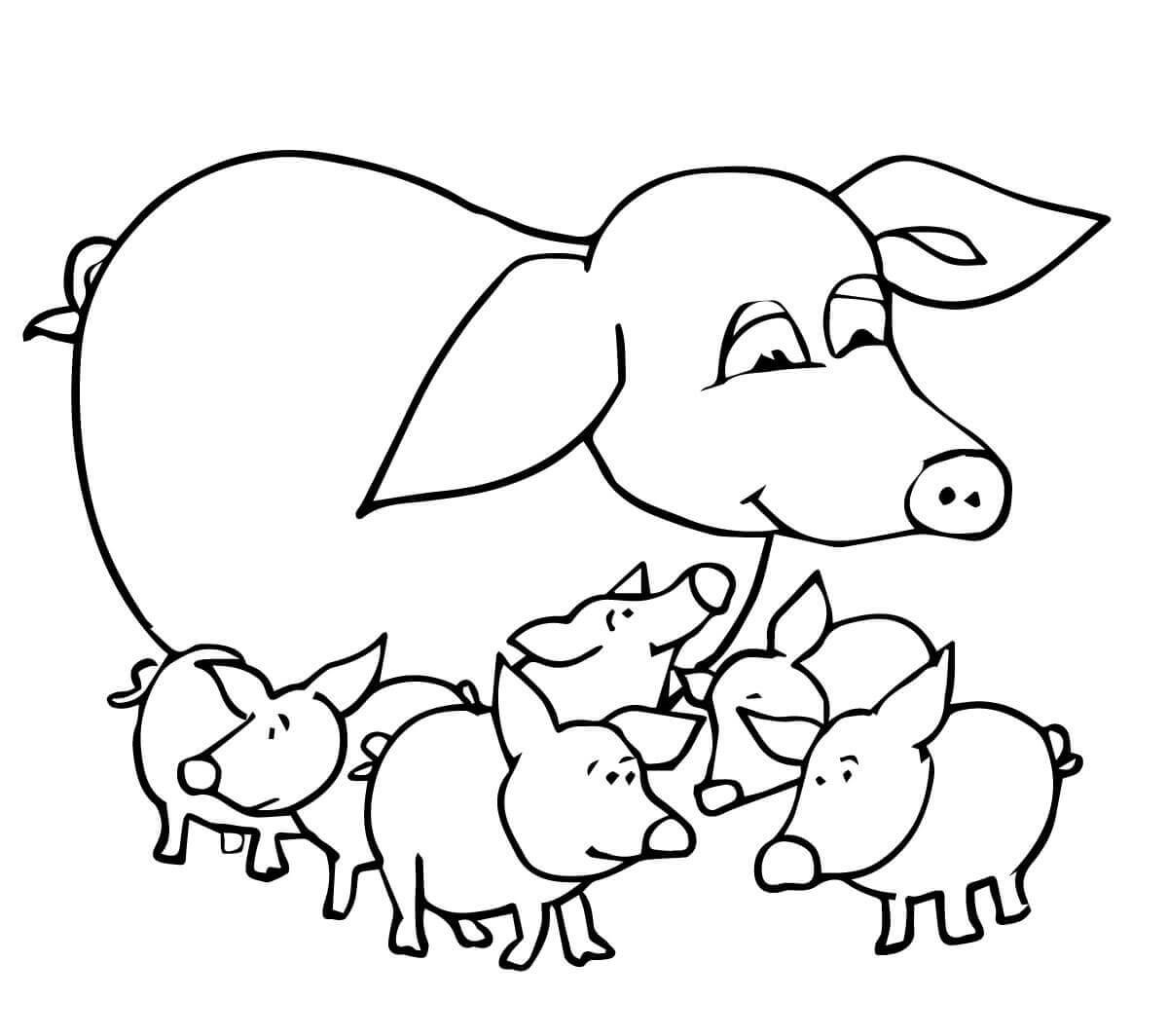 Baby Pigs And Mother Coloring Page