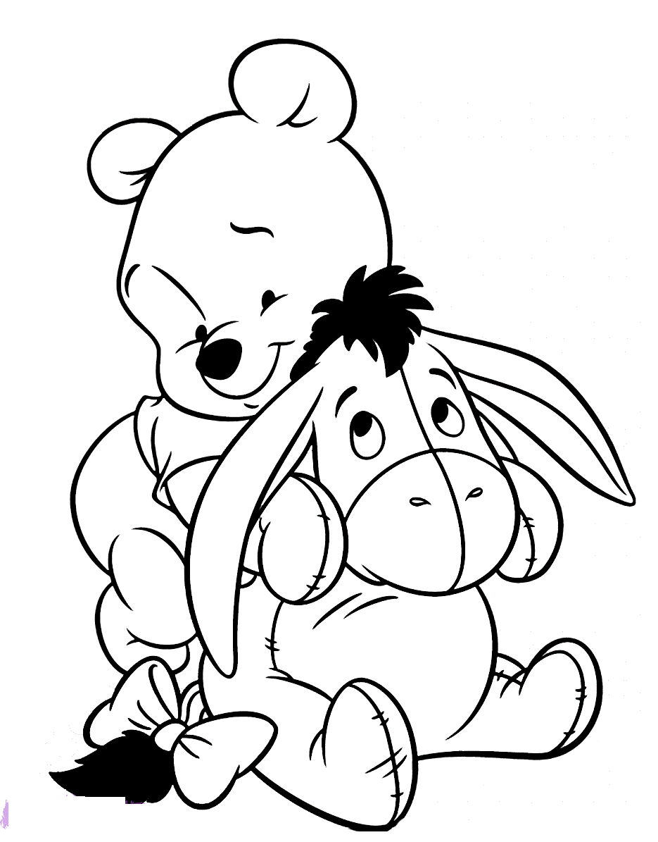 Baby Winnie The Pooh With Pet Coloring Page