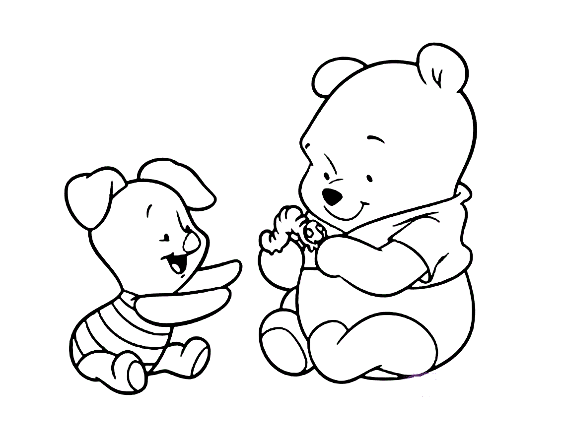 Two Babies Winnie The Pooh Coloring Coloring Page