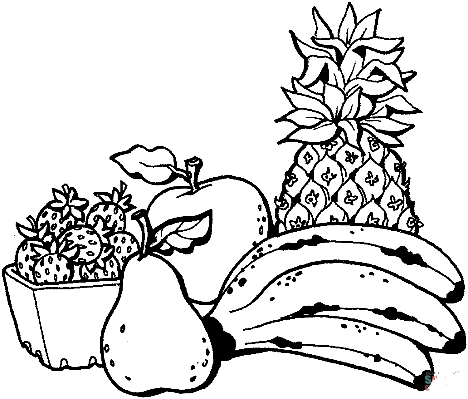 Banana And Some Fruits Coloring Page