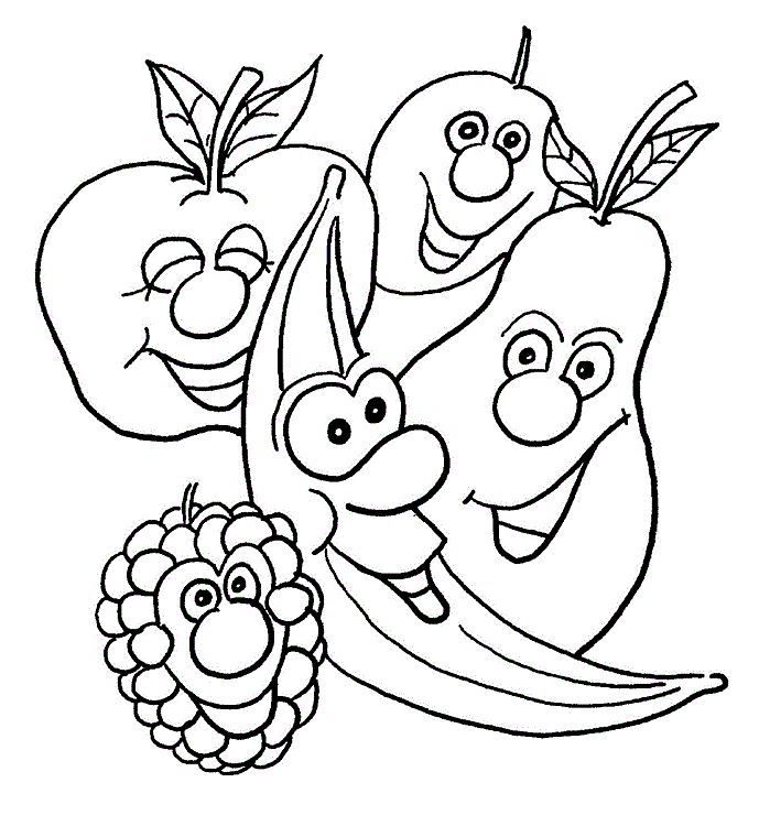 Banana With Others Fruits Coloring Page