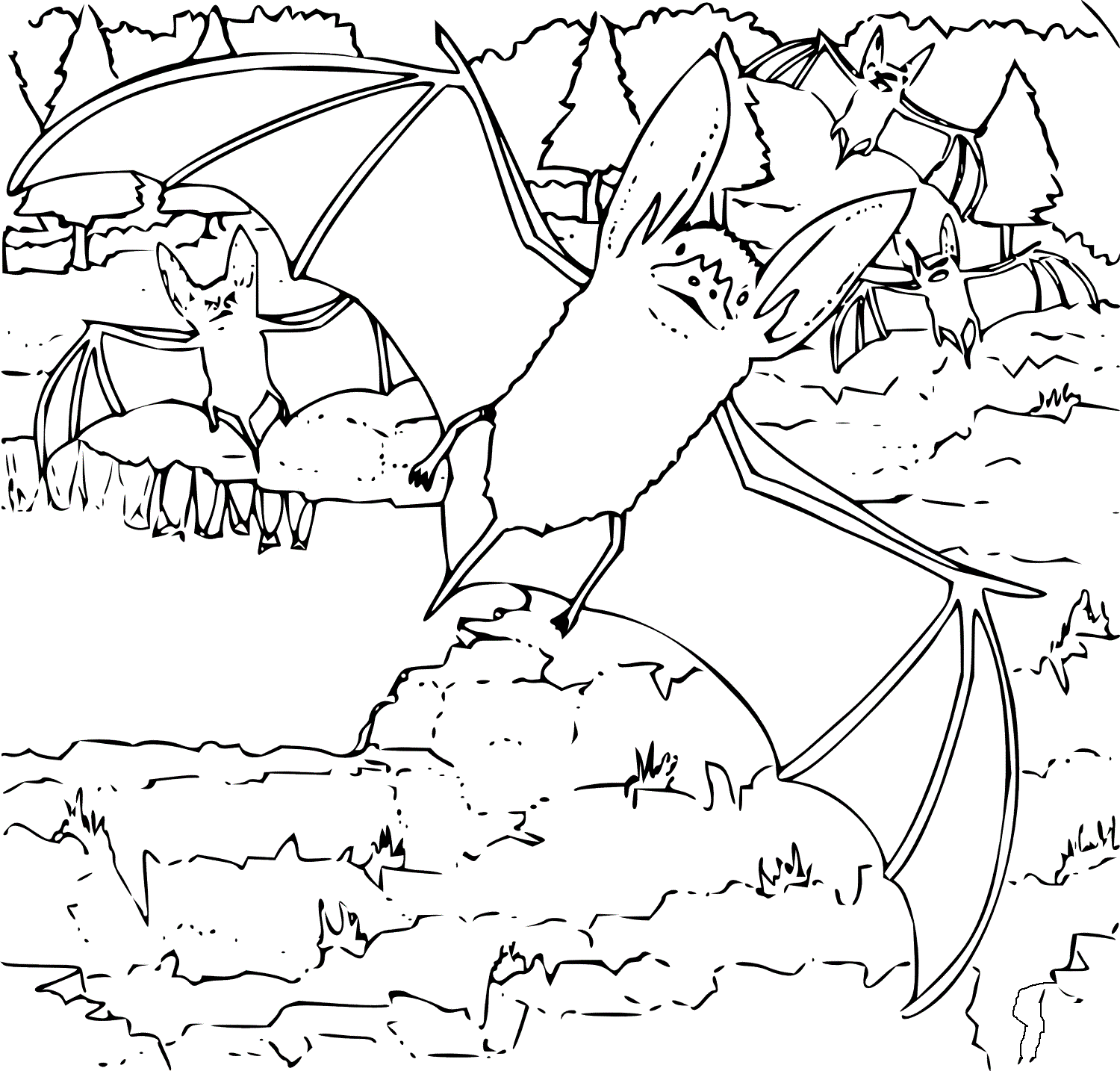 Bat In Flying Coloring Page