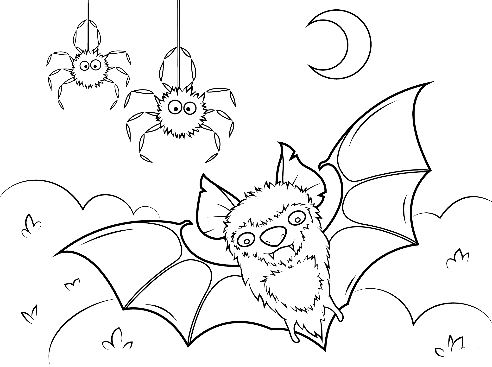 Bat And Spiders Coloring Page