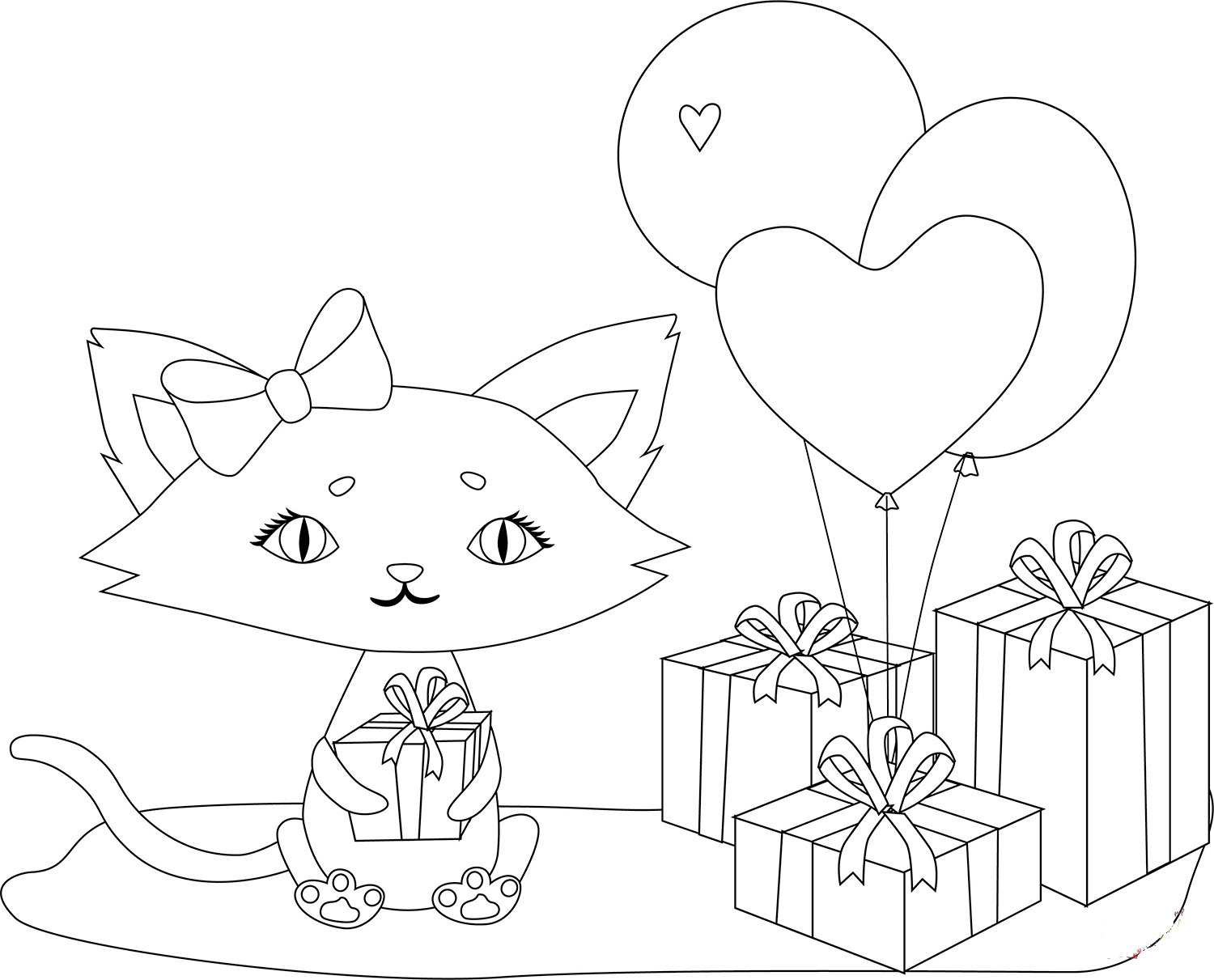 Birthday Kitty Coloring Page