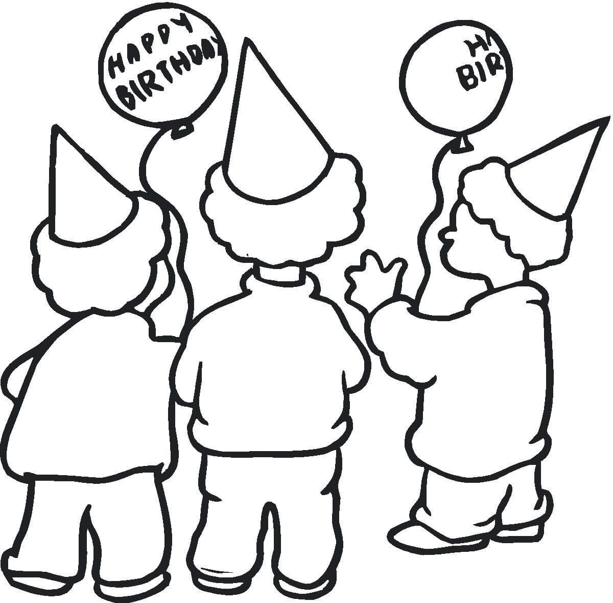 Boys In Party Hats Coloring Page