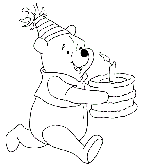 Baby Winnie The Pooh Bring A Birthday Cake Coloring Page