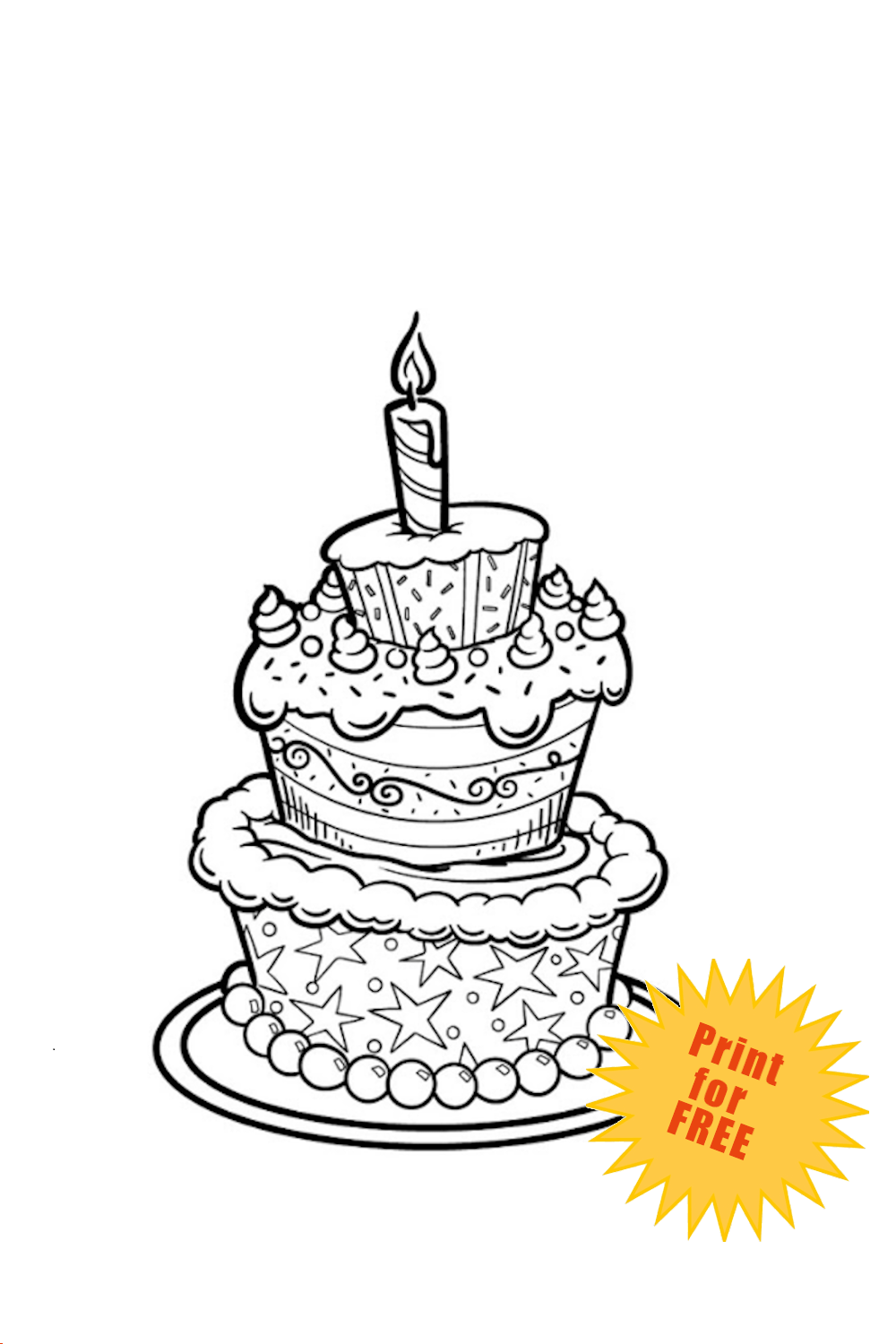 Very Cute Birthday Cake Coloring Page
